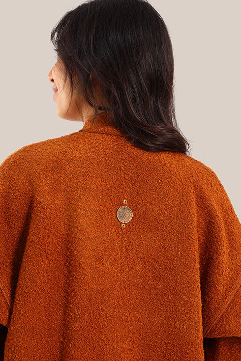 Embroidered wool blend bouclette coat